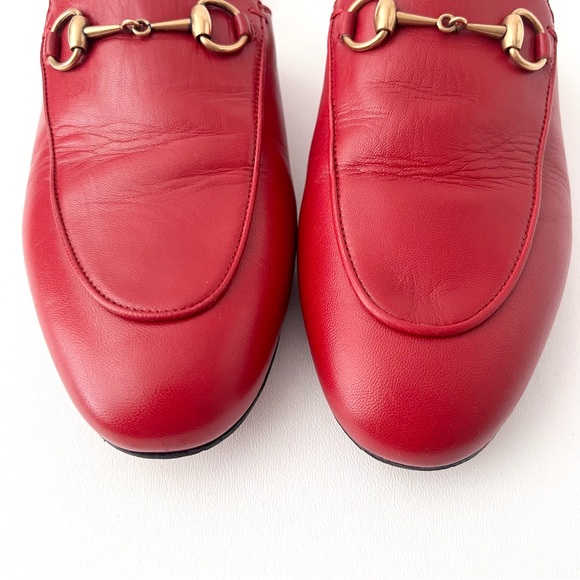 GUCCI | Princetown Horsebit Hibiscus Red Leather Mules Loafers Slippers US 9 - Picture 3 of 13